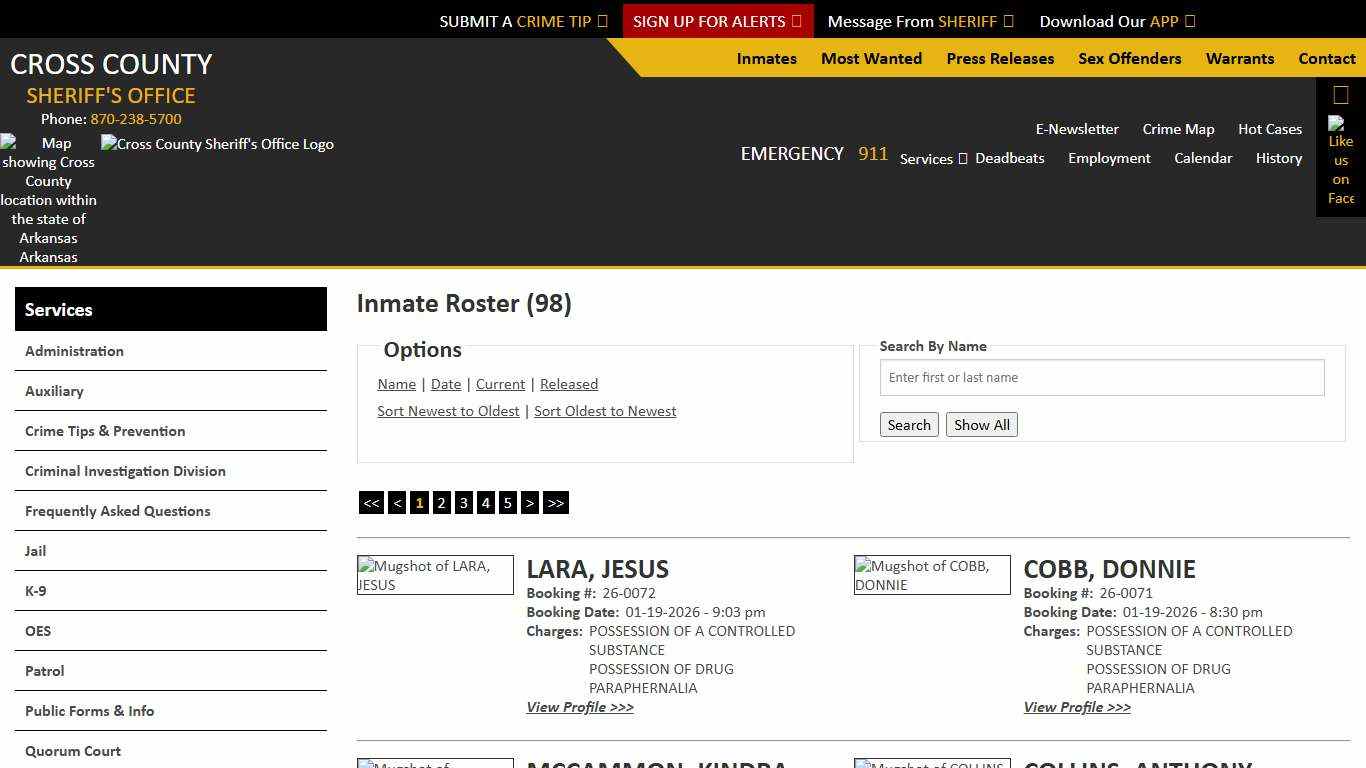 Inmate Roster - Current Inmates Booking Date Descending - Cross County Sheriff AR