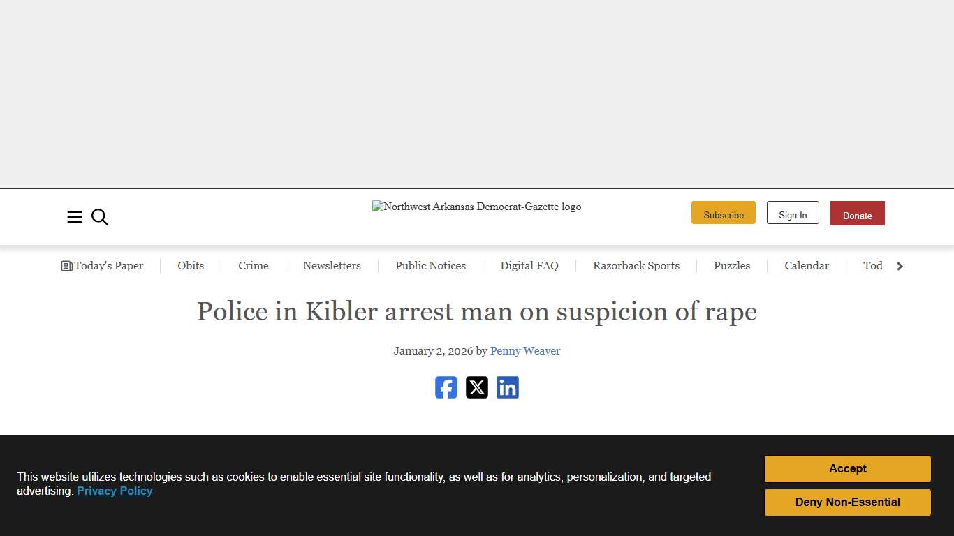 Police in Kibler arrest man on suspicion of rape | Northwest Arkansas Democrat-Gazette